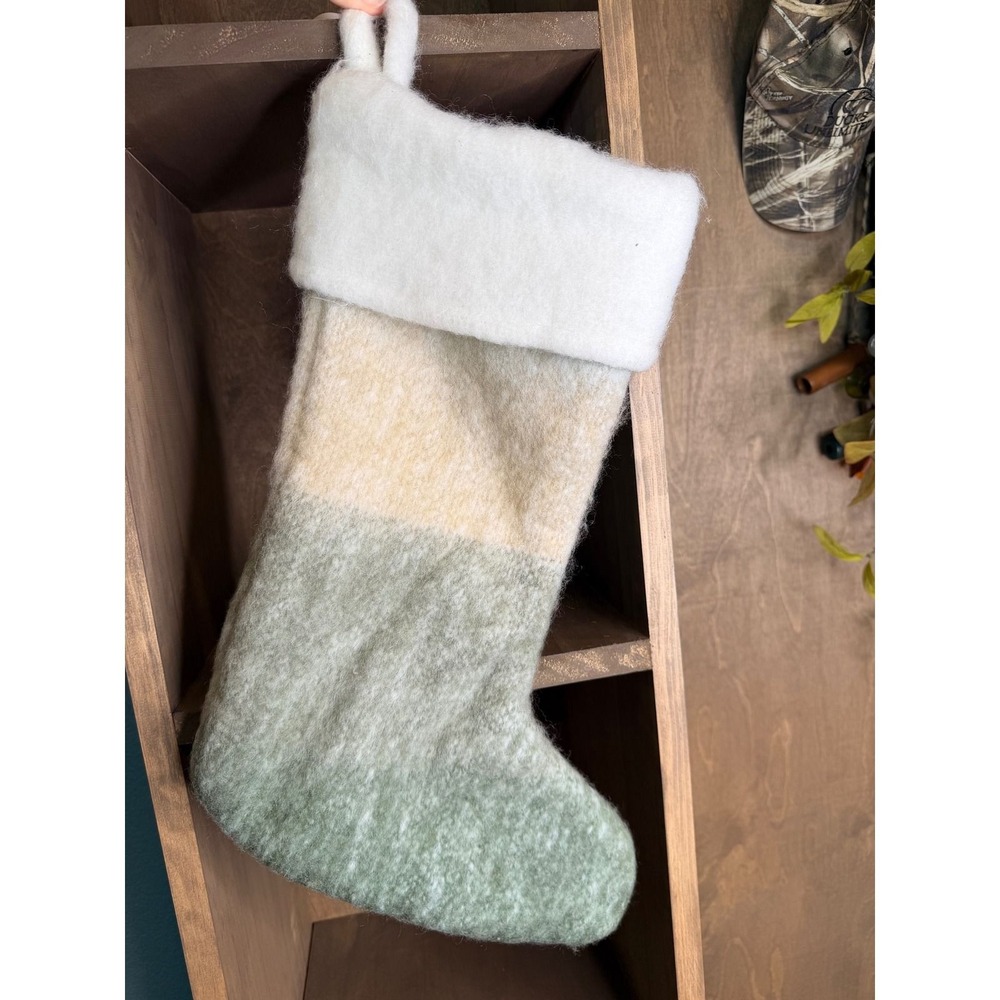 West Elm Green Ombre Faux Mohair Christmas Stocking 9564-825 NEW